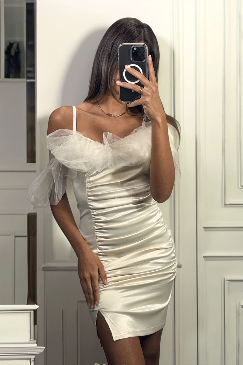 Robe Courte Satinée Beige